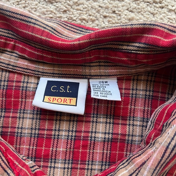 90s Vintage Red Plaid Heavyweight Cotton Overshirt Jqcket Plus 26 4X CST Sport - Picture 2 of 6